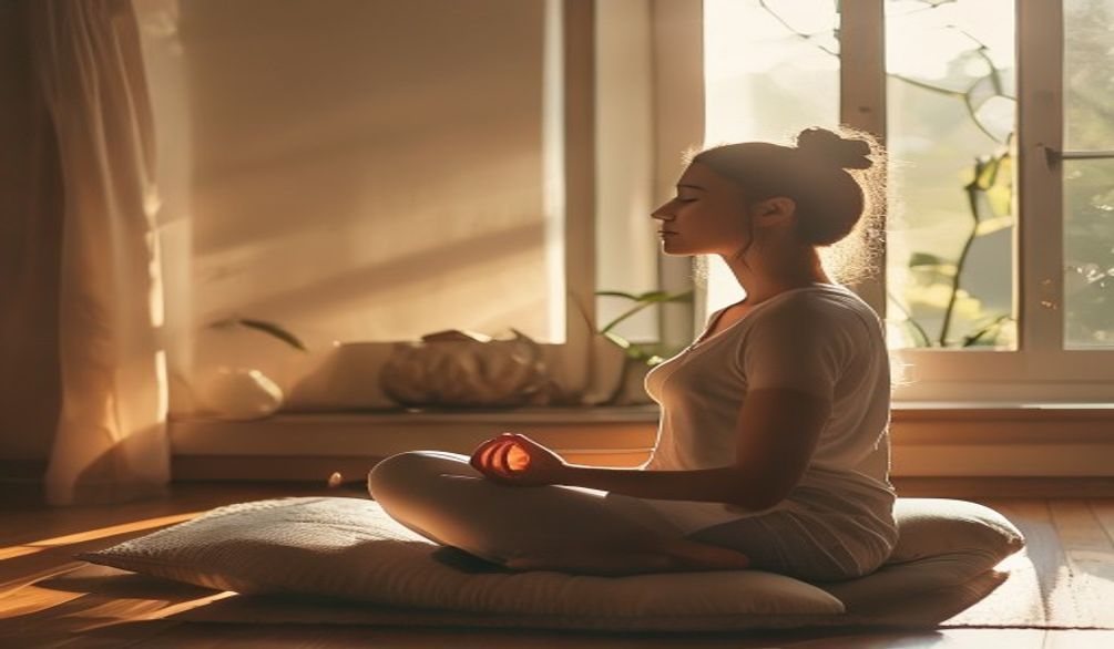 Personne en méditation au lever du soleil, ambiance zen et pleine conscience